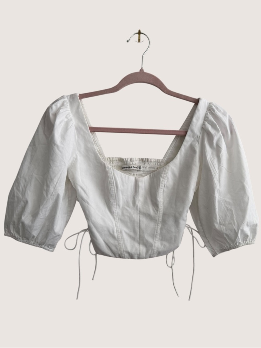 Abercrombie & Fitch White Puff Sleeve Lace Up Crop Top size XXS